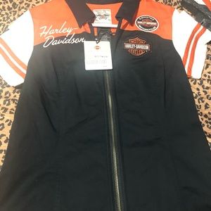 Ladies Harley Davidson Zip Up Bowling Style shirt